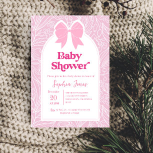 Pink Floral Bow Baby Shower Invitation