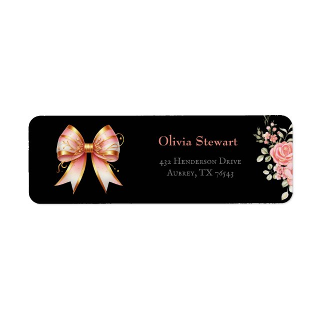 Pink Floral Bow Bridal Shower Return Address (Front)