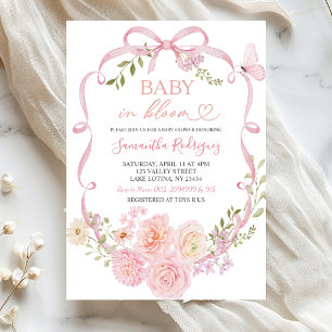 Pink Floral Bow Coquette Baby in bloom Invitation