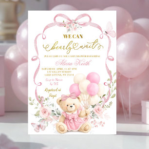 Pink Floral Bow Coquette Bearly Wait Baby Shower Invitation