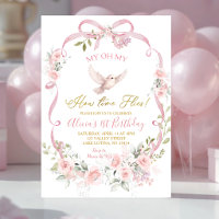 Pink Floral Bow Coquette Bird 1st Birthday