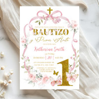 Pink Floral Bow Coquette Butterfly Spanish Baptism