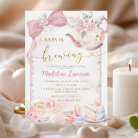 Pink Floral Bow Coquette Pearl Baby Shower