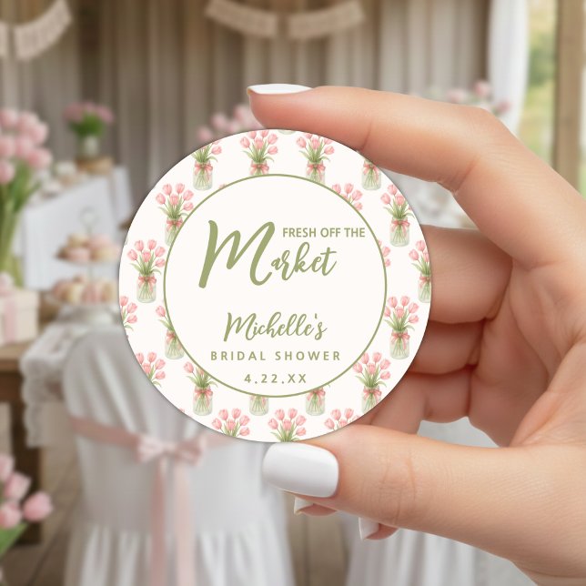 Pink Floral Bow Fresh Off The Market Classic Round Sticker (Creator Uploaded)