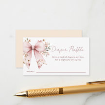 Pink Floral Bow Girl Baby Shower Diaper Raffle