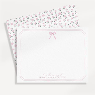 Pink Floral Bow Nursery Note Card