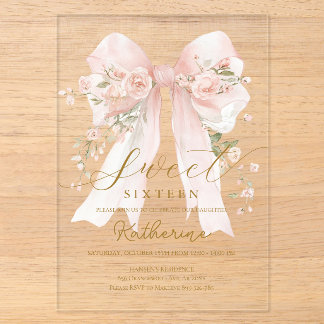 Pink Floral Bow Sweet sixteen invitation