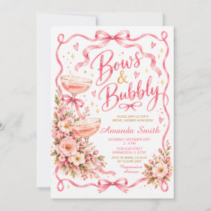 Pink Floral Bows & Bubbly Champagne Bridal Shower Invitation