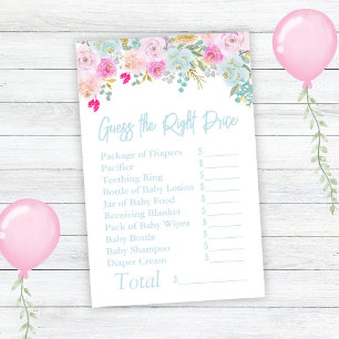 Pink Floral Boy Baby Shower Guess the Right Price