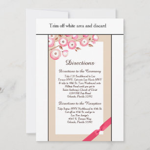 Pink Floral Branch Wedding 3.5x6 Directions Card