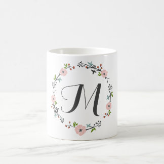 Pink Floral Branch Wreath | Monogram Mug