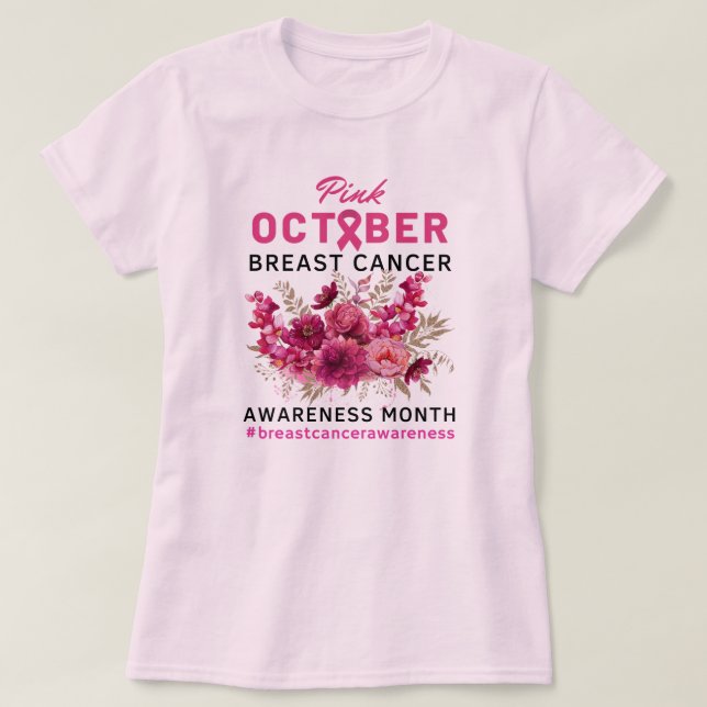 Pink Floral Breast Cancer Awareness Women's T-Shirt (Design Front)