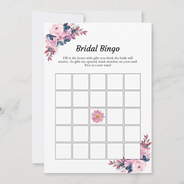 Pink Floral Bridal Bingo Bridal Shower Game Cards  (Front)