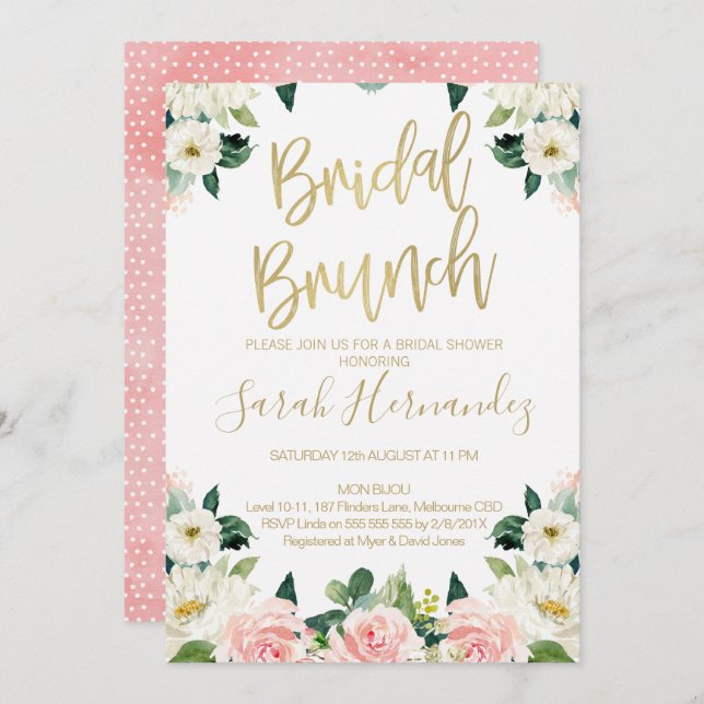 Pink Floral Bridal Brunch Bridal Shower Invitation (Front/Back)