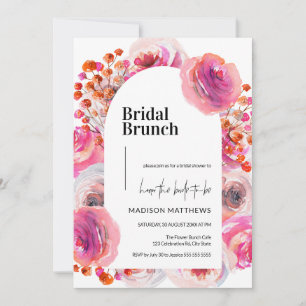 Pink Floral Bridal Brunch Invite Watercolor Arch