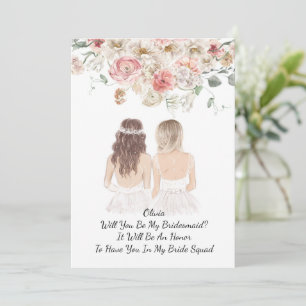Pink floral bridal  invitation