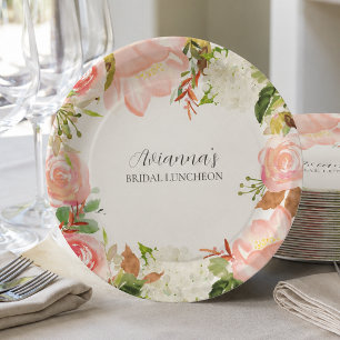Pink Floral Bridal Luncheon Paper Plate