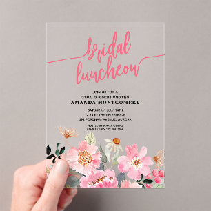 Pink Floral Bridal Luncheon Shower Acrylic Invitations
