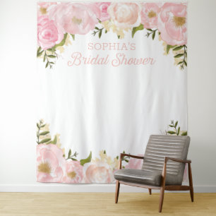 Pink Floral Bridal Shower Backdrop Photo Prop Tapestry