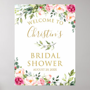Pink Floral Bridal Shower blush pink flowers Cute Poster
