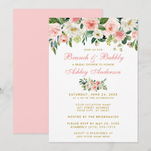 Pink Floral Bridal Shower Brunch Gold Invite GP