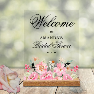Pink Floral Bridal Shower Brunch Welcome Acrylic Sign