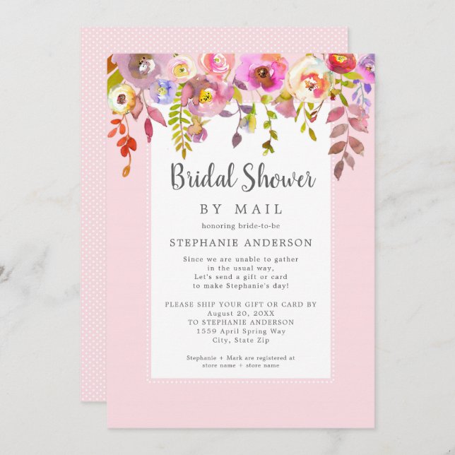 Pink Floral Bridal Shower by mail Invitation (Front/Back)