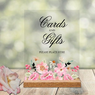 Pink Floral Bridal Shower Cards and Gifts Acrylic Sign