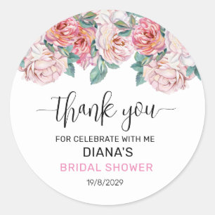Pink Floral Bridal Shower Classic Round Sticker