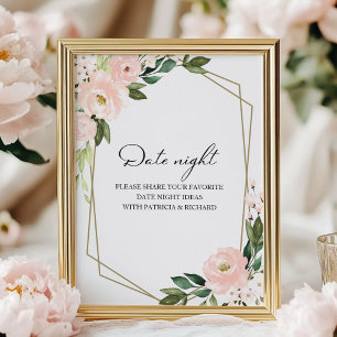 Pink Floral Bridal Shower Date Night Jar Sign