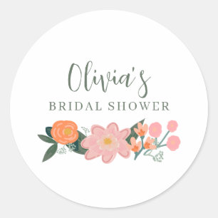 Pink Floral Bridal Shower Garden Party Greenery Classic Round Sticker