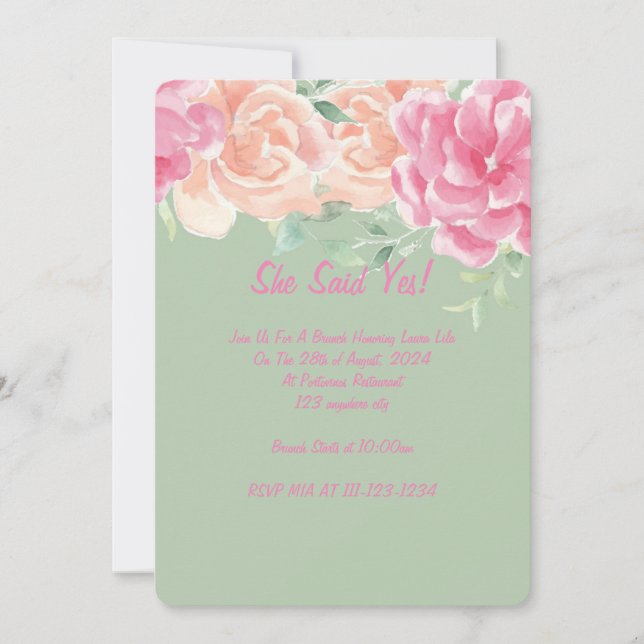 Pink floral bridal shower invitation  (Front)