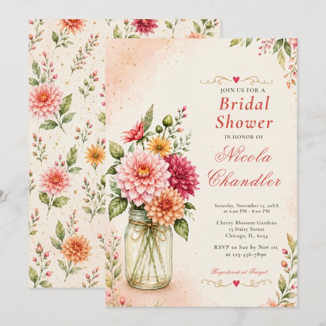 Pink Floral Bridal Shower Invitation (Front/Back)