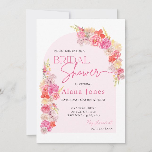 Pink Floral Bridal Shower Invitation (Front)