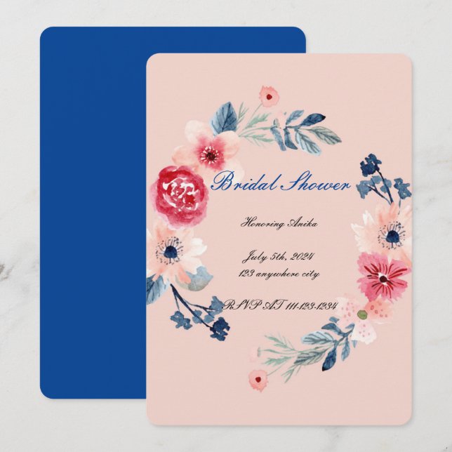 Pink floral bridal shower invitation  (Front/Back)