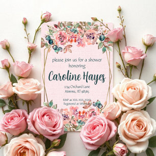 Pink Floral Bridal Shower Invitation