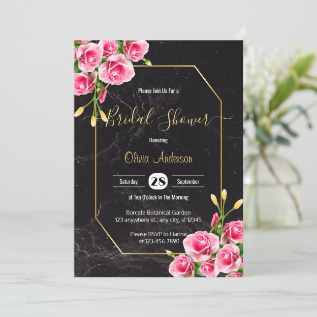 Pink Floral Bridal Shower Invitation (Standing Front)