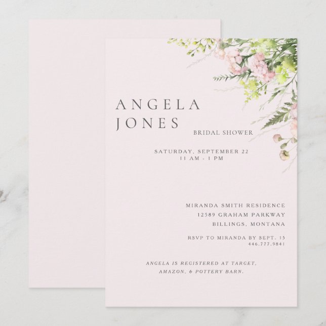 Pink Floral Bridal Shower Invitation (Front/Back)