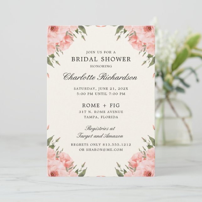 Pink Floral Bridal Shower Invitation (Standing Front)