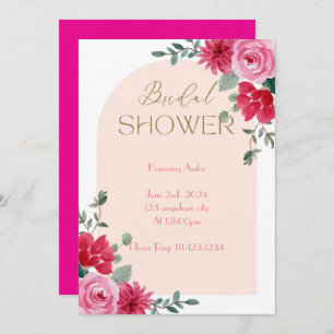 pink floral bridal shower invitation