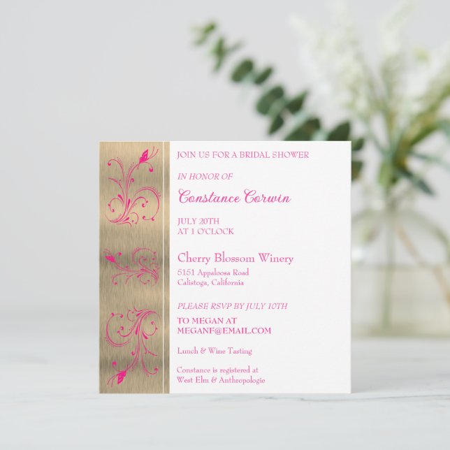Pink Floral Bridal Shower Invitation (Standing Front)