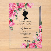 Pink floral bridal shower invitation 