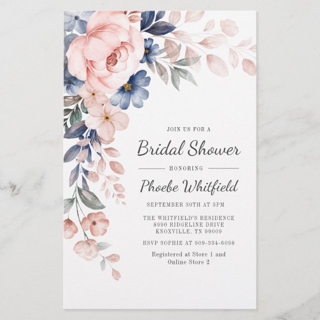Pink Floral Bridal Shower Invitation Stationery (Front)