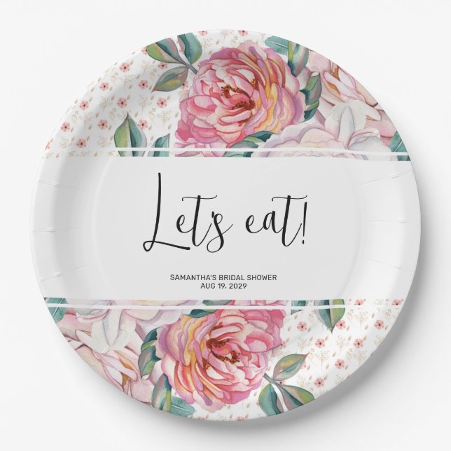 Pink Floral Bridal Shower  Paper Plate (Front)