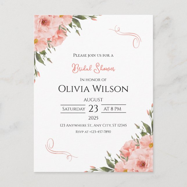 Pink Floral Bridal Shower Postcard (Front)