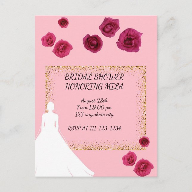 pink floral bridal shower postcard (Front)