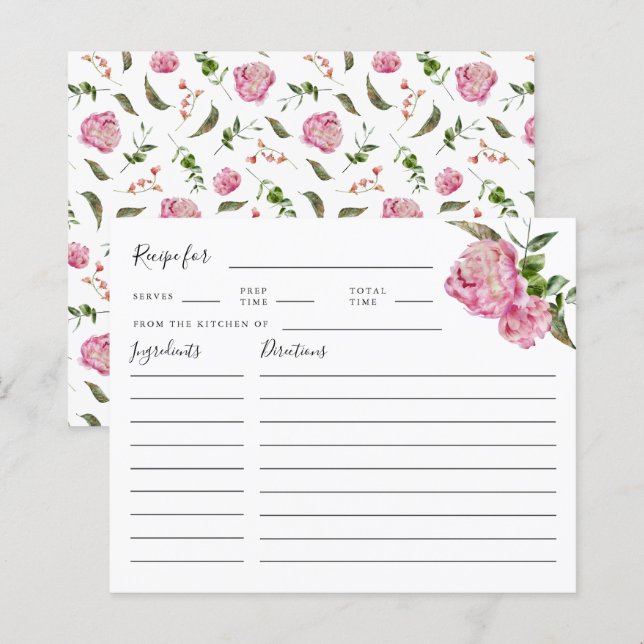 Pink Floral Bridal Shower Recipe Card (Front/Back)