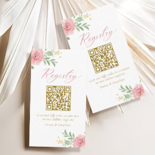 Pink Floral Bridal Shower Registry Qr Code Enclosure Card
