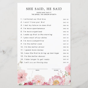 Pink Floral Bridal Shower She Said He Said