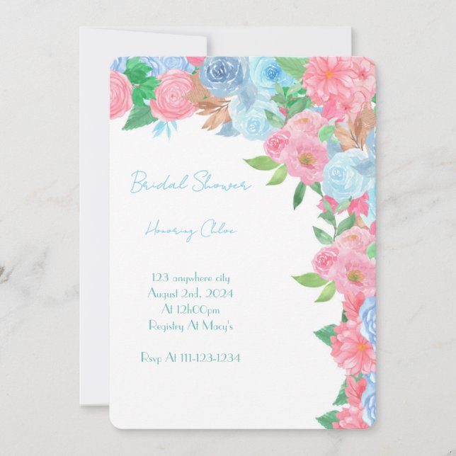 PINK FLORAL BRIDAL SHOWER SPRING SUMMER INVITATION (Front)